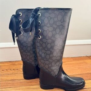 COACH Black Jacquard Rubber Rain Boots